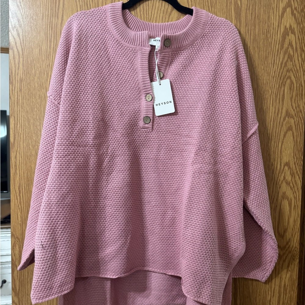 Size 1x Pink Button-Up Sweater by Heyson